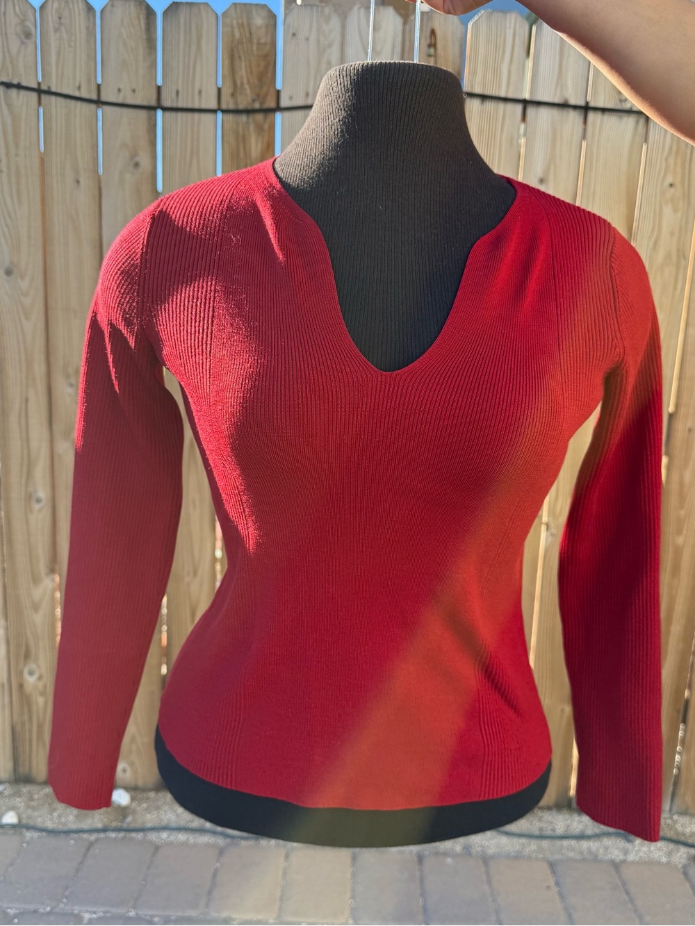 Hillard & Hanson Deep Red V-Neck Ribbed Sweater